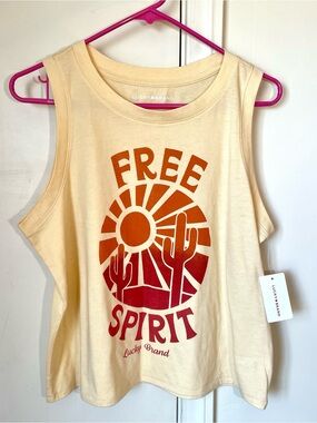 Lucky Brand Free Spirit Desert Cactus Sun Yellow Graphic Tank Top